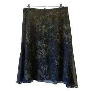 Anne Carson Silk Skirt A-Line Flowy Black Tan Sheer Overlay Lined Size 8